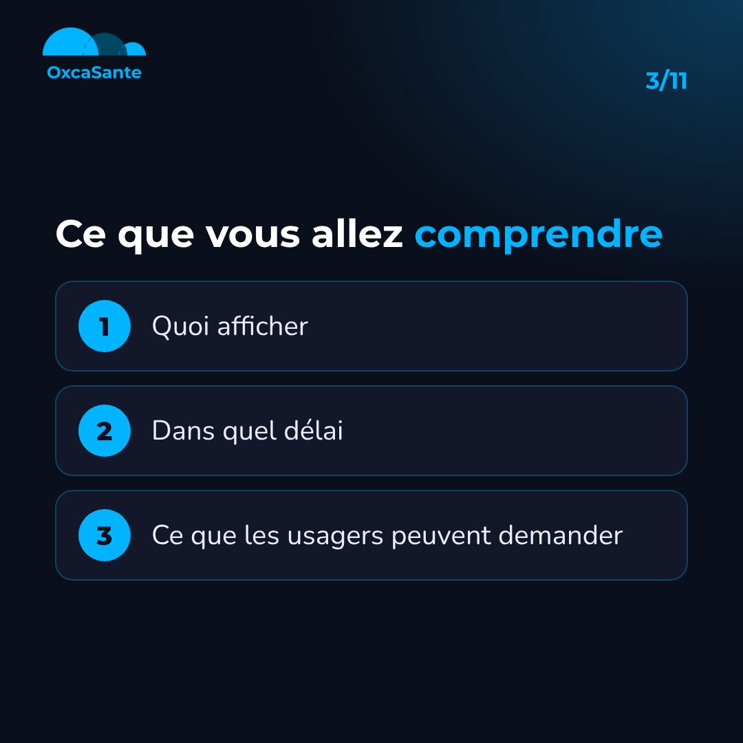 Slide 3 du carrousel : ce que vous allez comprendre, quoi afficher, dans quel délai, ce que les usagers peuvent demander