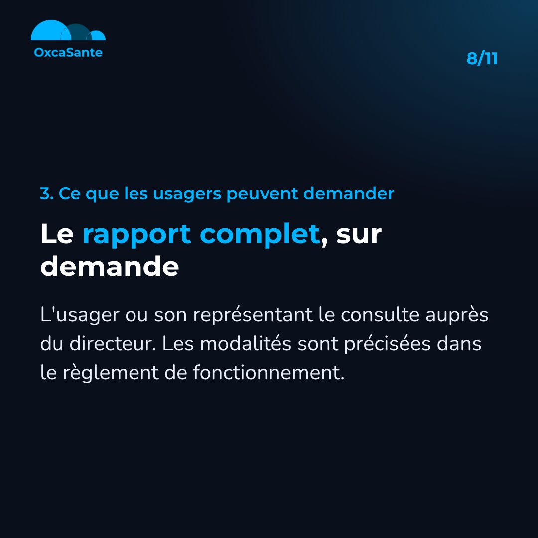 Slide 8 du carrousel : le rapport complet sur demande, auprès du directeur, selon les modalités du règlement de fonctionnement