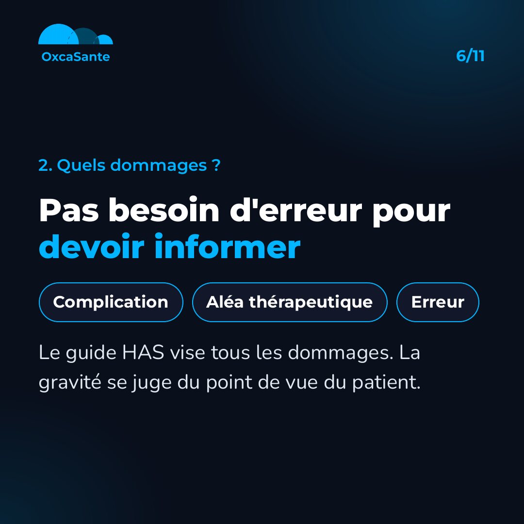 Slide 6 du carrousel : complication, aléa thérapeutique ou erreur, tous les dommages sont concernés, la gravité se juge du point de vue du patient