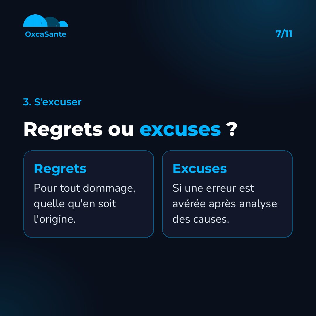 Slide 7 du carrousel : regrets pour tout dommage, excuses si une erreur est avérée après analyse des causes