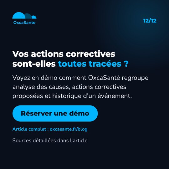 Slide 12 du carrousel : vos actions correctives sont-elles toutes tracées, voir OxcaSanté en démo