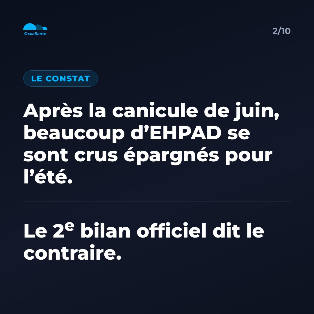 Slide 2 du carrousel : après la canicule de juin, beaucoup d'EHPAD se sont crus épargnés pour l'été, le 2e bilan officiel dit le contraire
