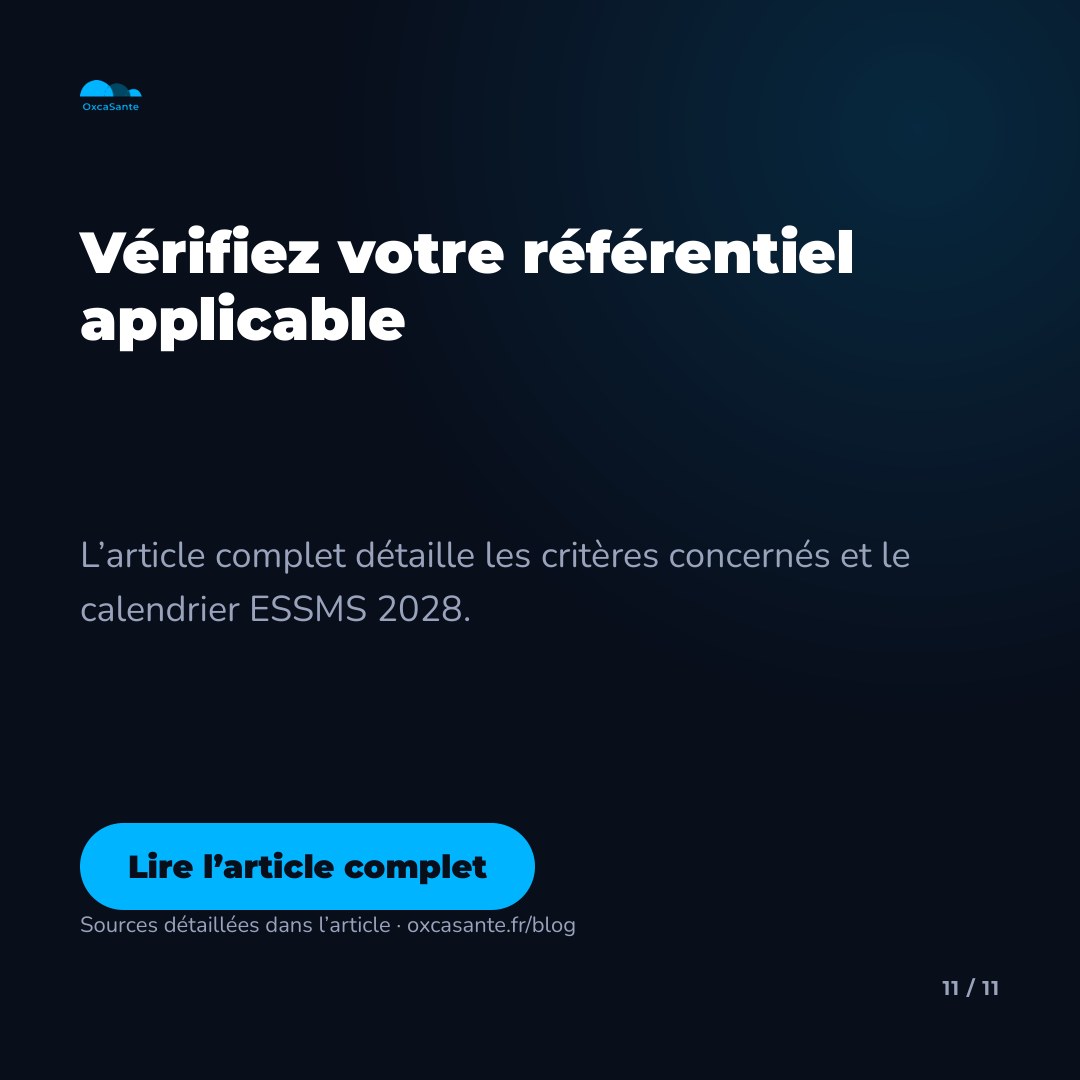 Slide 11 du carrousel : vérifiez votre référentiel applicable, découvrez OxcaSanté