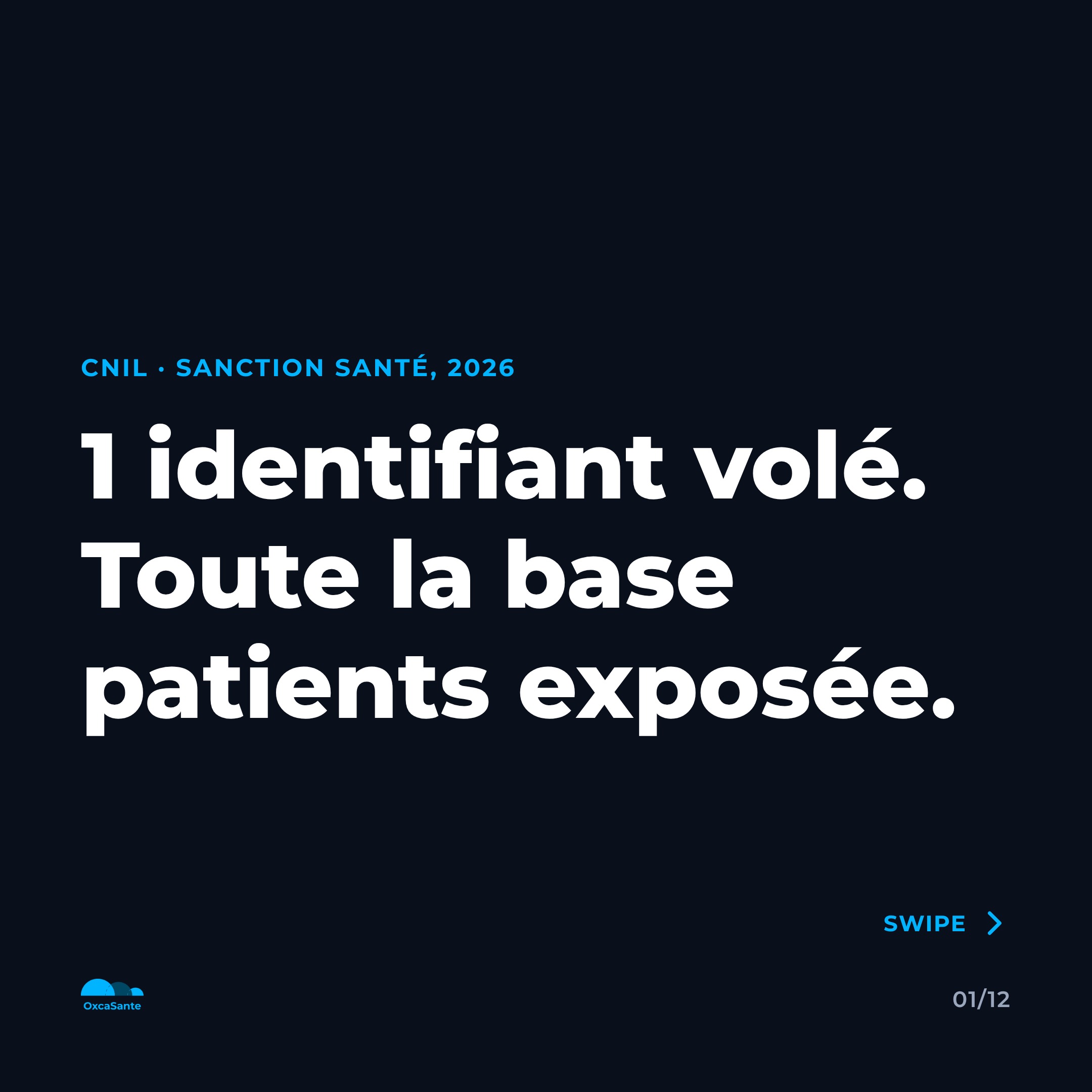 Slide 1 du carrousel OxcaSanté : un seul compte piraté, toute la base patients exposée