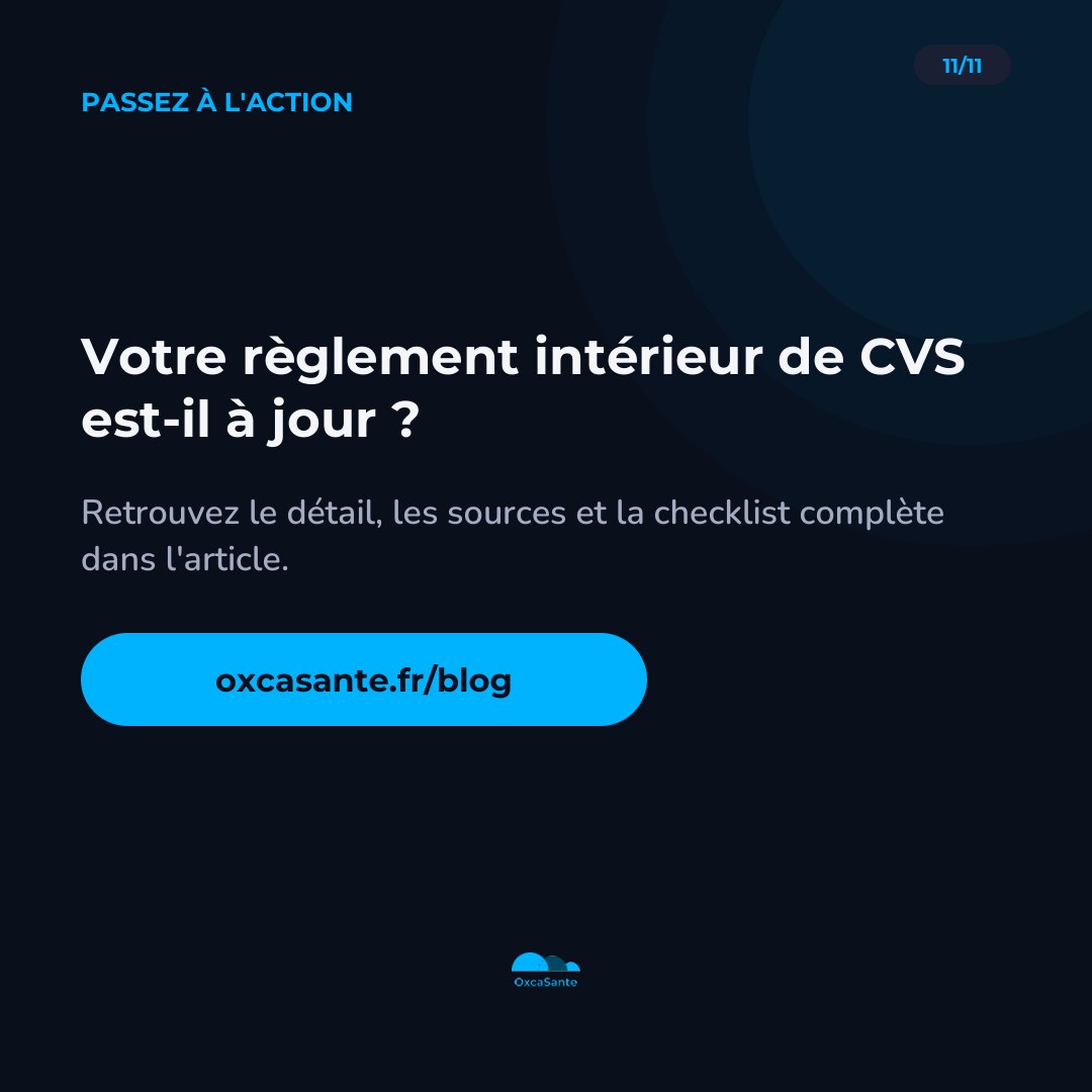 Slide 11 du carrousel : votre règlement intérieur de CVS est-il à jour, découvrez OxcaSanté