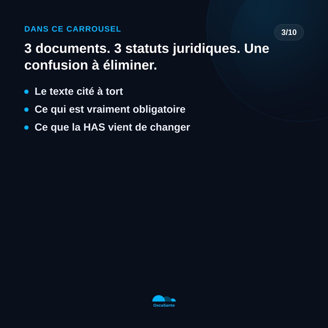 Slide du carrousel : 3 documents, 3 statuts juridiques, une confusion à éliminer