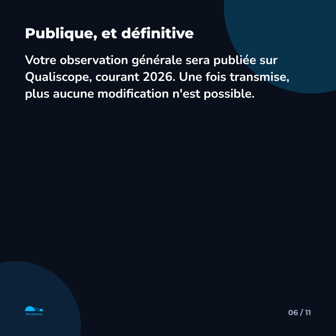 Slide du carrousel&nbsp;: l'observation générale sera publiée sur Qualiscope, courant 2026, sans modification possible