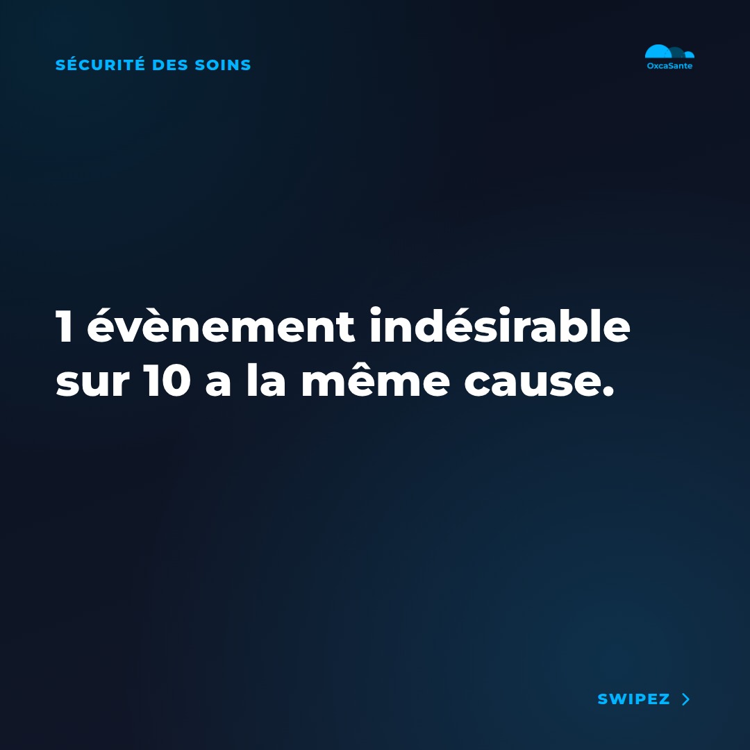 Slide 1 du carrousel OxcaSanté : 1 évènement indésirable sur 10 a la même cause.