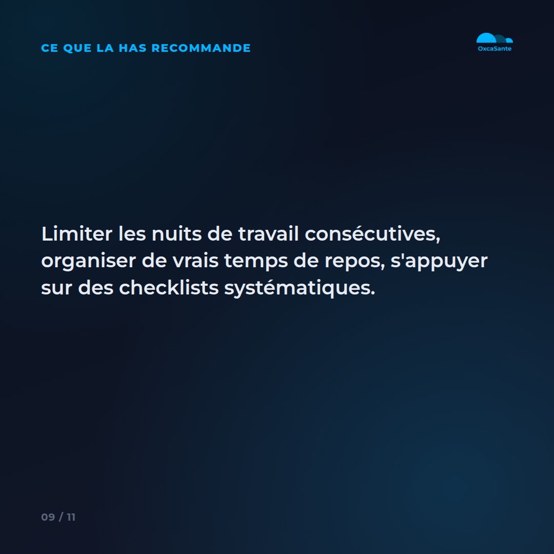 Slide du carrousel : limiter les nuits de travail consécutives, organiser de vrais temps de repos, s'appuyer sur des checklists systématiques
