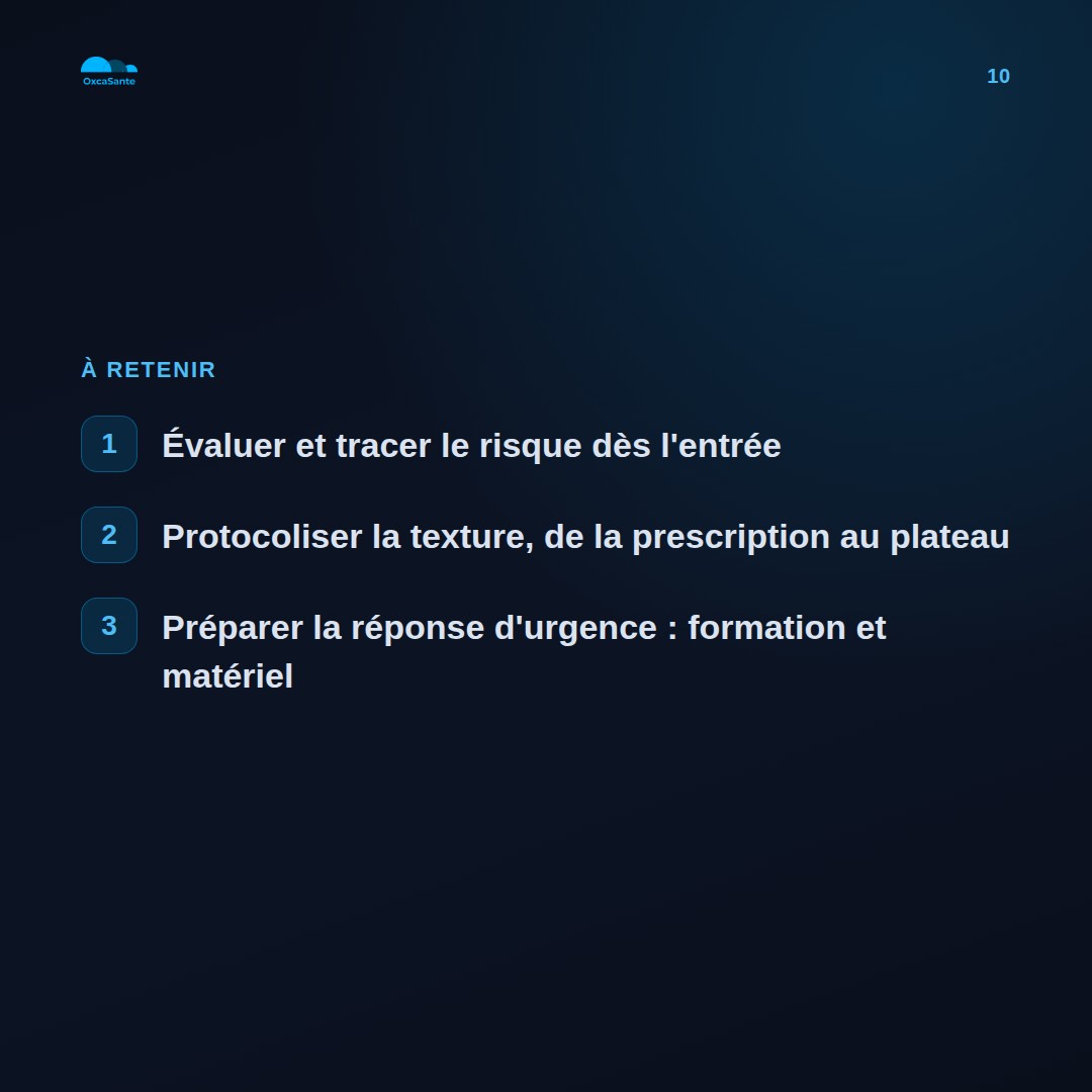 Slide du carrousel : évaluer et tracer dès l'entrée, protocoliser la texture, préparer la réponse d'urgence
