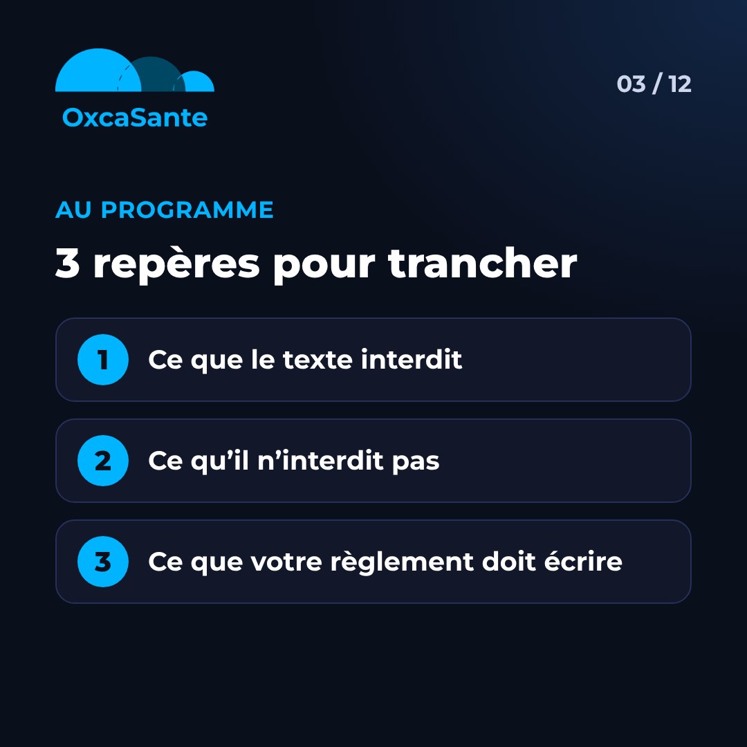 Slide 3 du carrousel&nbsp;: 3 repères pour trancher, ce que le texte interdit, ce qu'il n'interdit pas, ce que votre règlement doit écrire