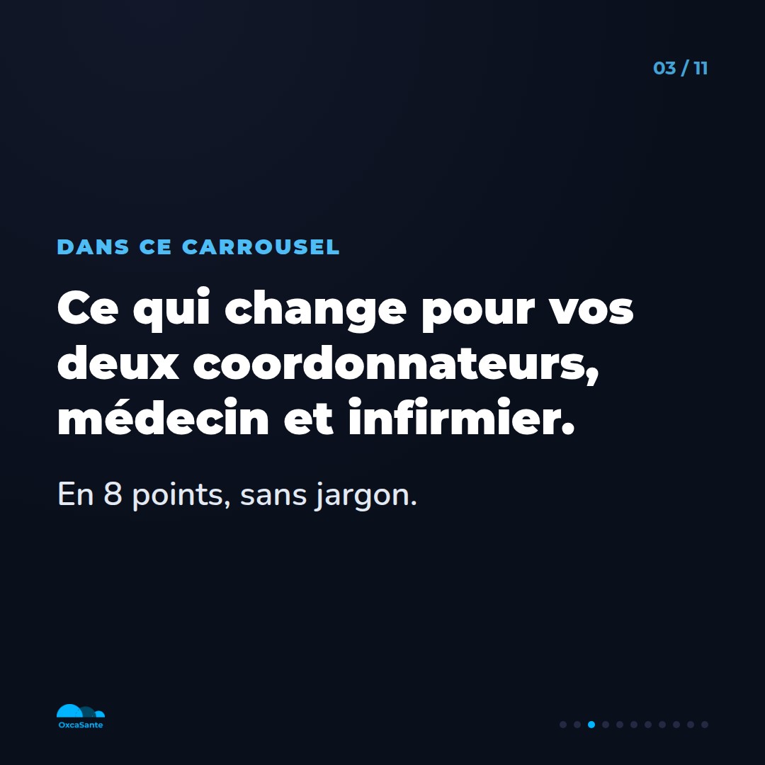 Slide du carrousel : ce qui change pour vos deux coordonnateurs, médecin et infirmier, en 8 points