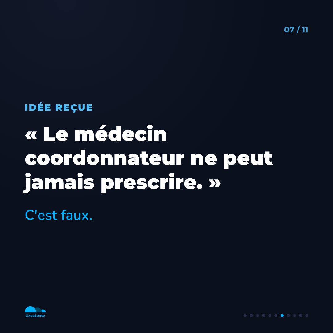 Slide du carrousel : le médecin coordonnateur ne pourrait jamais prescrire, c'est faux