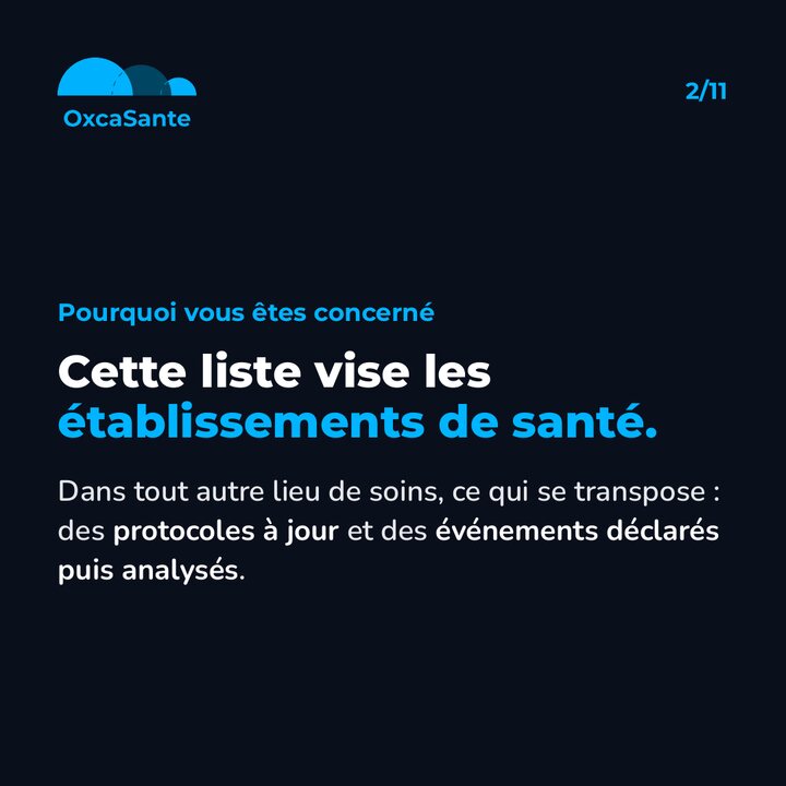 Slide du carrousel&nbsp;: la liste vise les établissements de santé, ce qui se transpose ailleurs