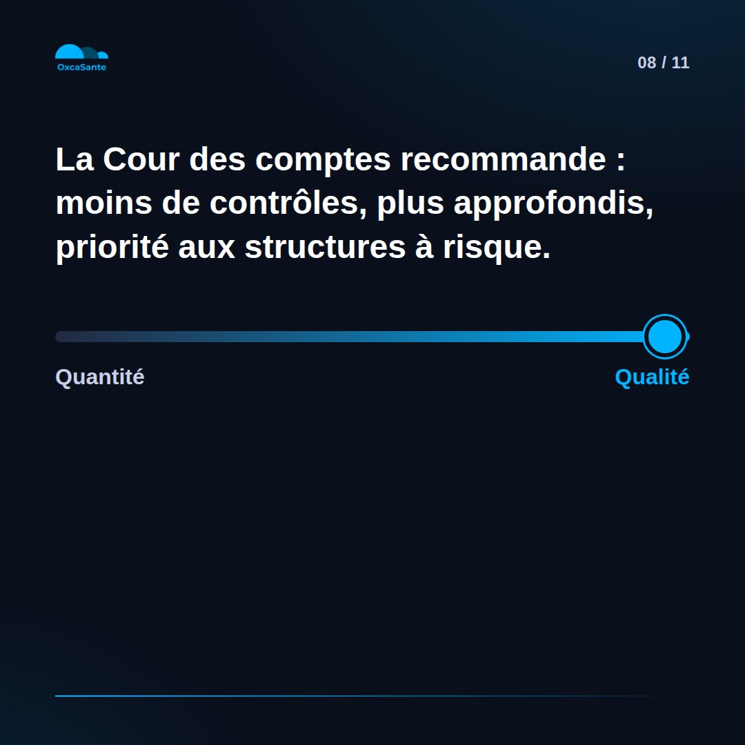 Slide 8 du carrousel : la Cour des comptes recommande moins de contrôles, plus approfondis, priorité aux structures à risque