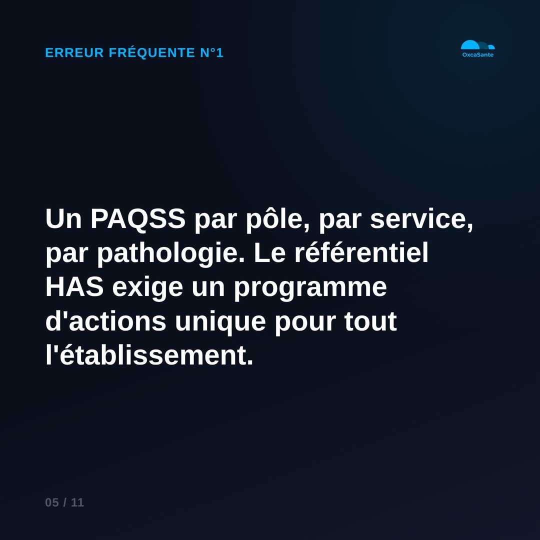 Slide 5 du carrousel : le référentiel HAS exige un programme d'actions unique pour tout l'établissement