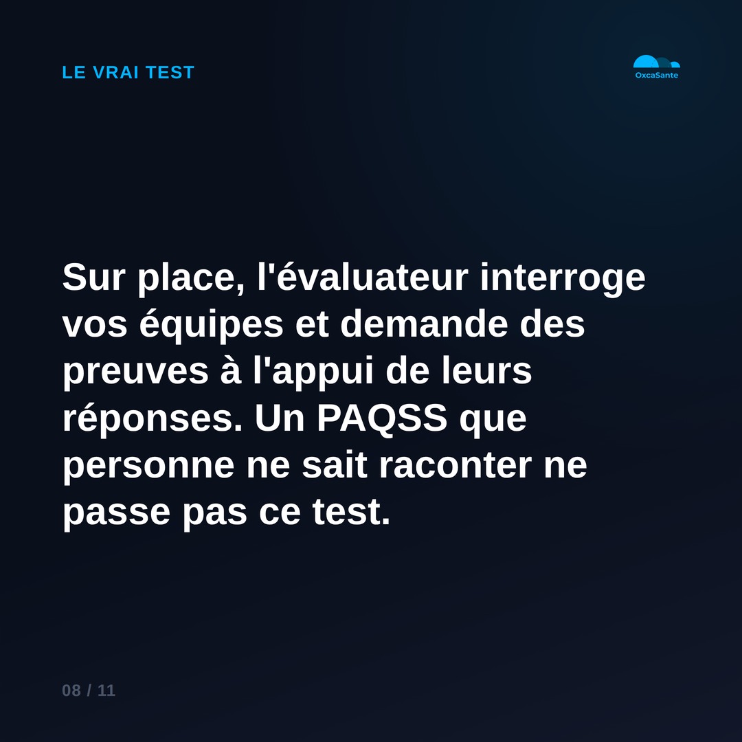Slide 8 du carrousel : l'évaluateur interroge vos équipes et demande des preuves à l'appui de leurs réponses