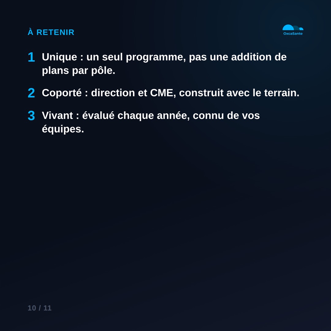 Slide 10 du carrousel : unique, coporté, vivant, les 3 points à retenir sur le PAQSS