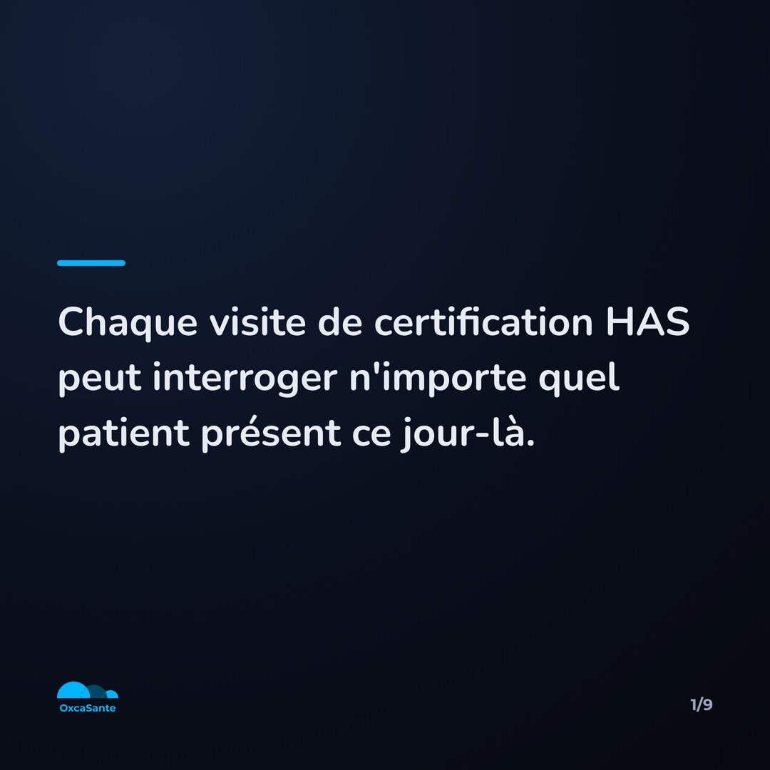 Slide 2 du carrousel : chaque visite de certification HAS peut interroger n'importe quel patient présent ce jour-là
