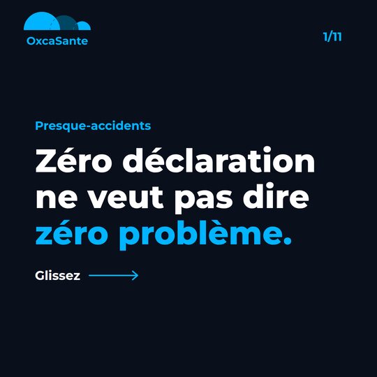 Slide 1 du carrousel : zéro déclaration ne veut pas dire zéro problème, sur fond bleu nuit avec le logo OxcaSanté