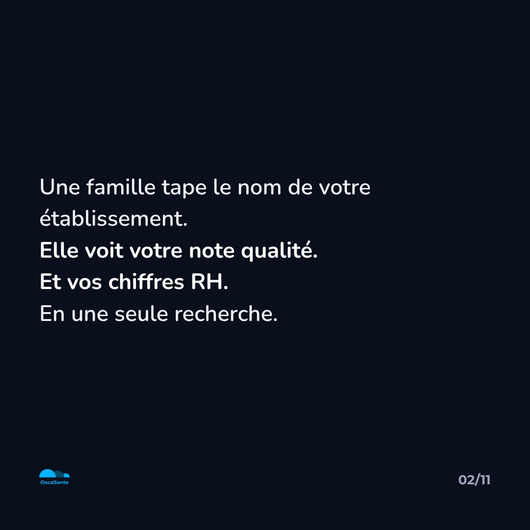 Slide 2 du carrousel : une famille tape le nom de votre établissement, elle voit votre note qualité et vos chiffres RH