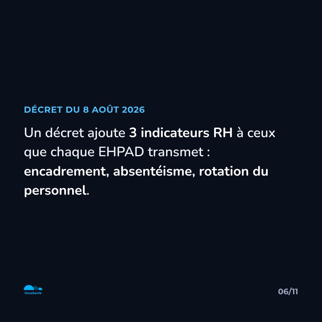 Slide 6 du carrousel : un décret ajoute 3 indicateurs RH, encadrement, absentéisme, rotation du personnel