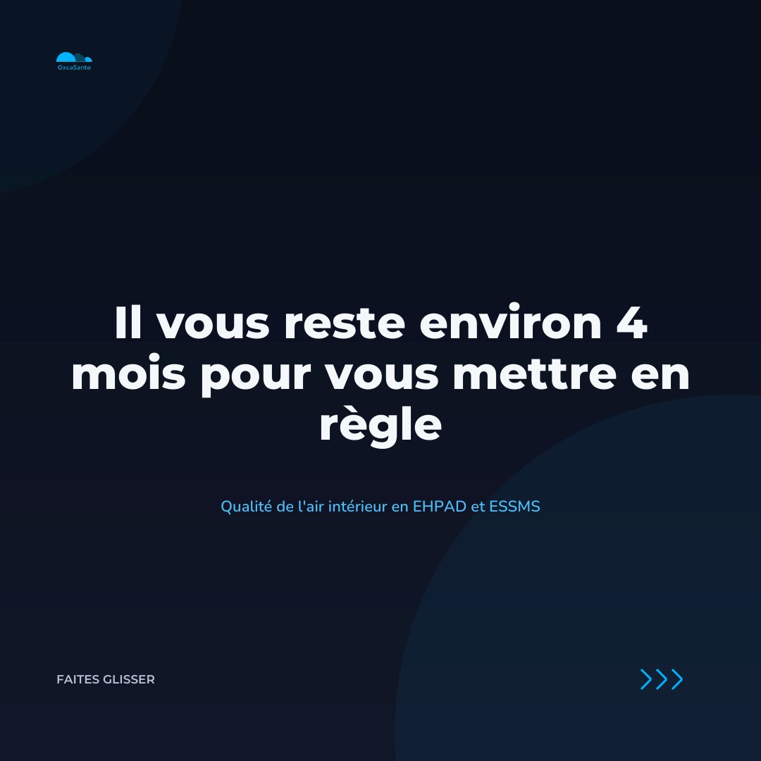 Slide 1 du carrousel OxcaSanté : il vous reste environ 4 mois pour vous mettre en règle, qualité de l'air intérieur en EHPAD et ESSMS
