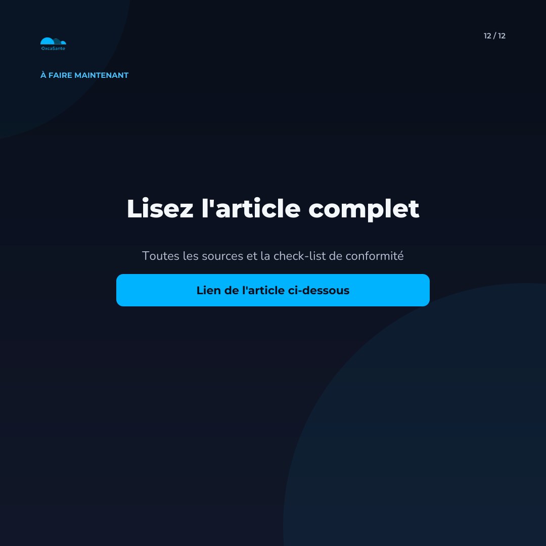 Slide 12 du carrousel : lisez l'article complet, toutes les sources et la check-list de conformité