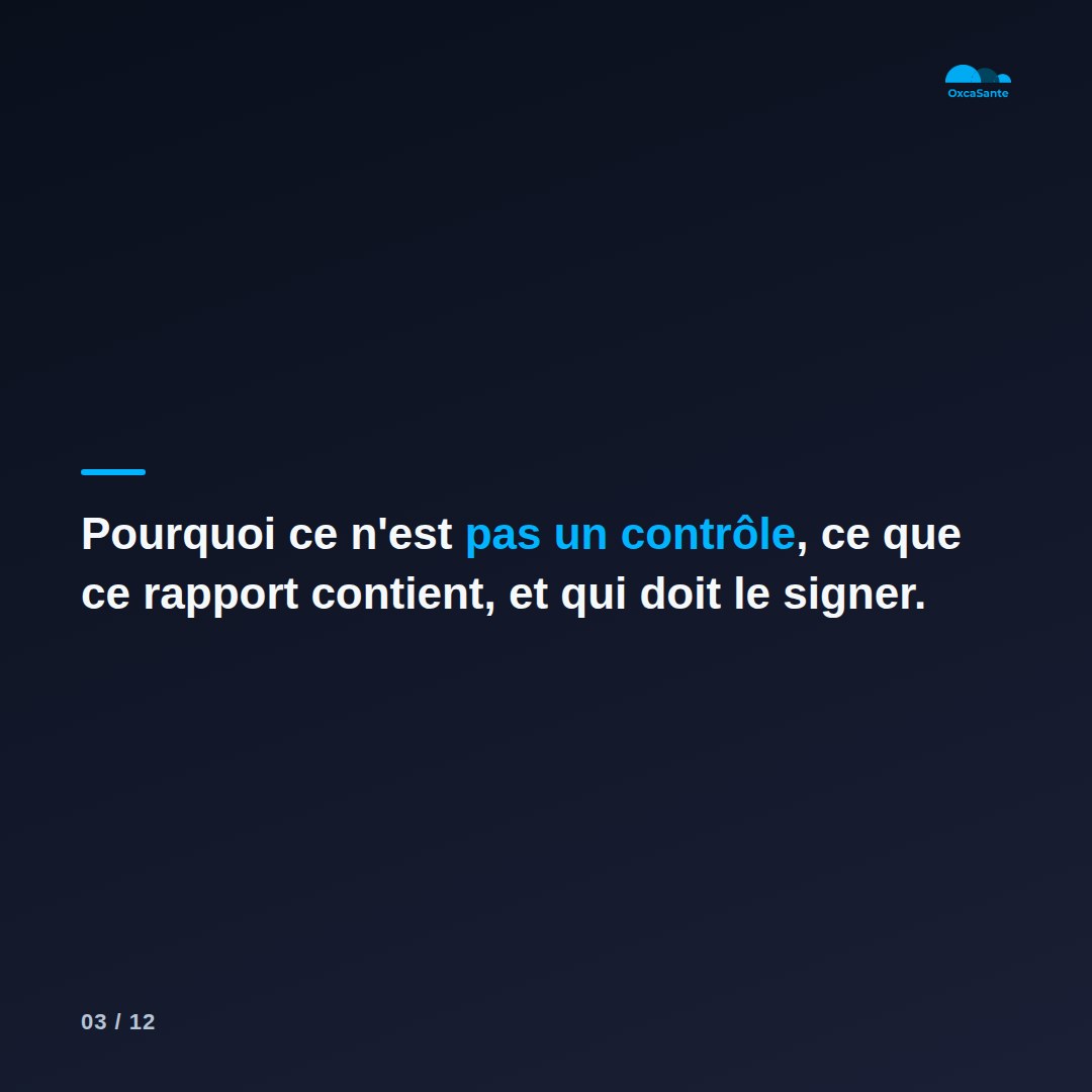 Slide 3 du carrousel : pourquoi ce n'est pas un contrôle, ce que ce rapport contient, et qui doit le signer