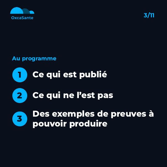 Slide du carrousel&nbsp;: au programme, ce qui est publié, ce qui ne l'est pas, et des exemples de preuves à pouvoir produire