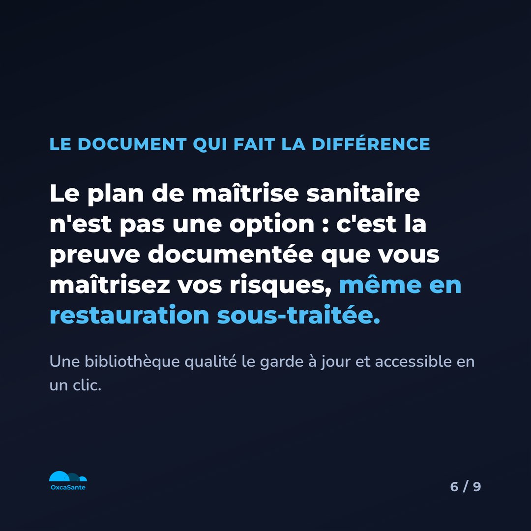 Slide 6 du carrousel : le plan de maîtrise sanitaire n'est pas une option, c'est la preuve documentée que vous maîtrisez vos risques, même en restauration sous-traitée