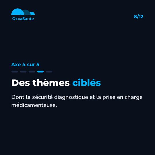 Slide du carrousel&nbsp;: axe 4 sur 5, des thèmes ciblés dont la sécurité diagnostique et la prise en charge médicamenteuse