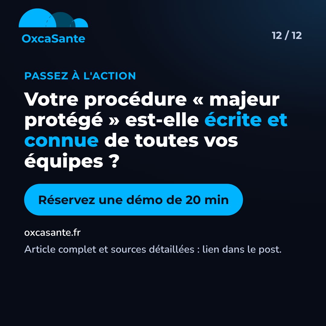 Slide 12 du carrousel : votre procédure majeur protégé est-elle écrite et connue de toutes vos équipes, réserver une démo de 20 minutes