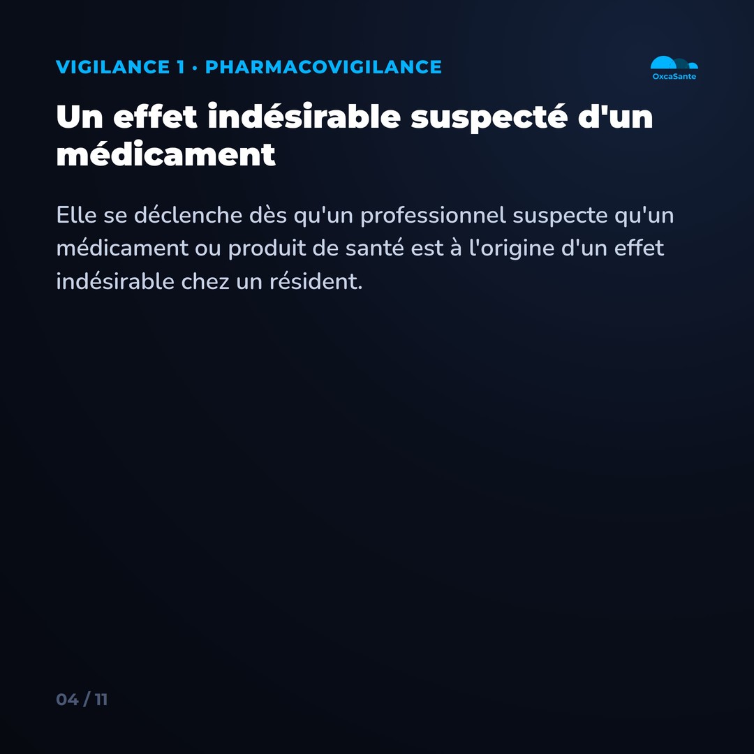 Slide 4 du carrousel : un effet indésirable suspecté d'un médicament déclenche la pharmacovigilance