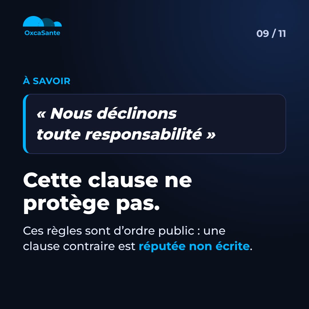 Slide 9 du carrousel&nbsp;: la clause nous déclinons toute responsabilité ne protège pas, ordre public